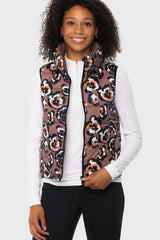 Chocolate Brown Pansies Reversible Puffer Vest w/Chocolate Brown Reverse Kastel Denmark US