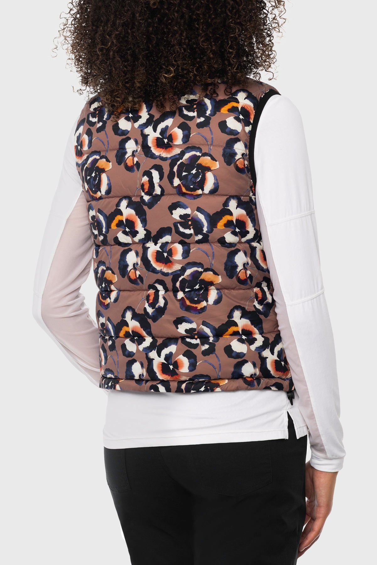 Chocolate Brown Pansies Reversible Puffer Vest w/Chocolate Brown Reverse Kastel Denmark US