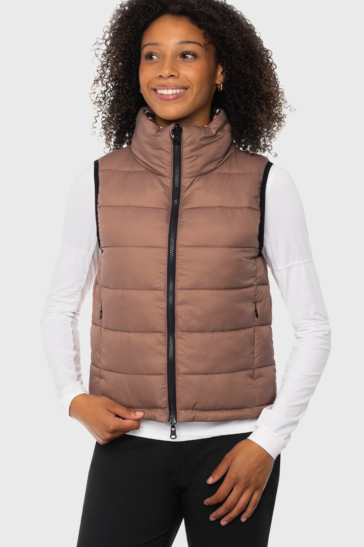 Chocolate Brown Pansies Reversible Puffer Vest w/Chocolate Brown Reverse Kastel Denmark US
