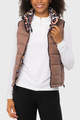 Chocolate Brown Pansies Reversible Puffer Vest w/Chocolate Brown Reverse Kastel Denmark US