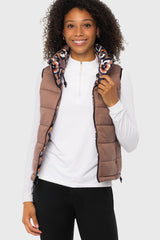 Chocolate Brown Pansies Reversible Puffer Vest w/Chocolate Brown Reverse Kastel Denmark US