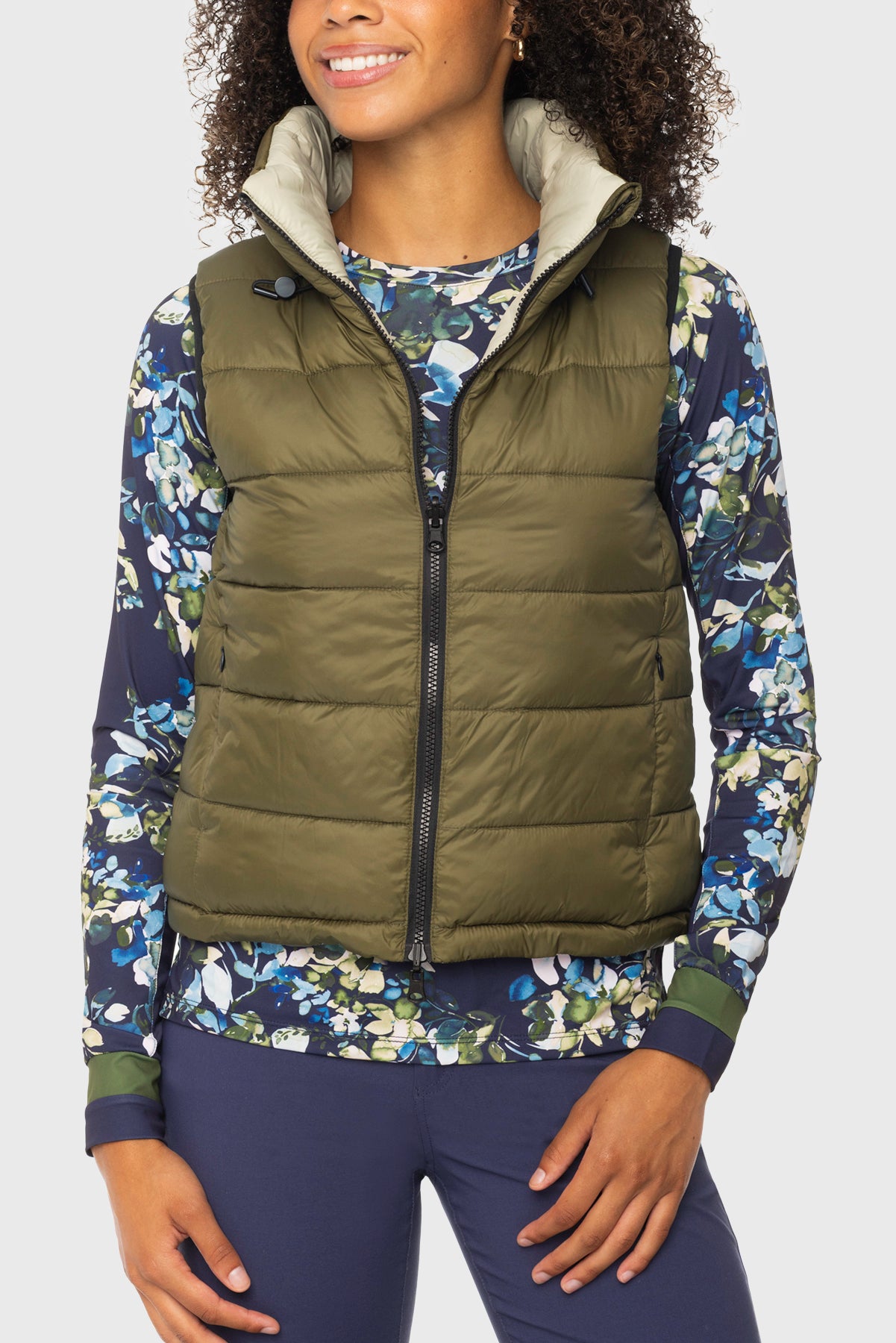 Navy Watercolor Floral w/ Striped Cuffs Long Sleeve Crewneck Sun Shirt Kastel Denmark US