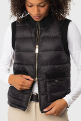 Black Quilted Vest w/Knit Trim & Gold Zipper Kastel Denmark US