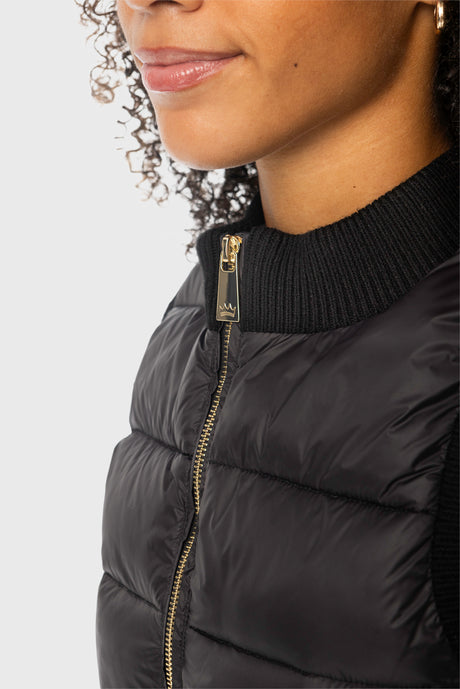 Black Quilted Vest w/Knit Trim & Gold Zipper Kastel Denmark US
