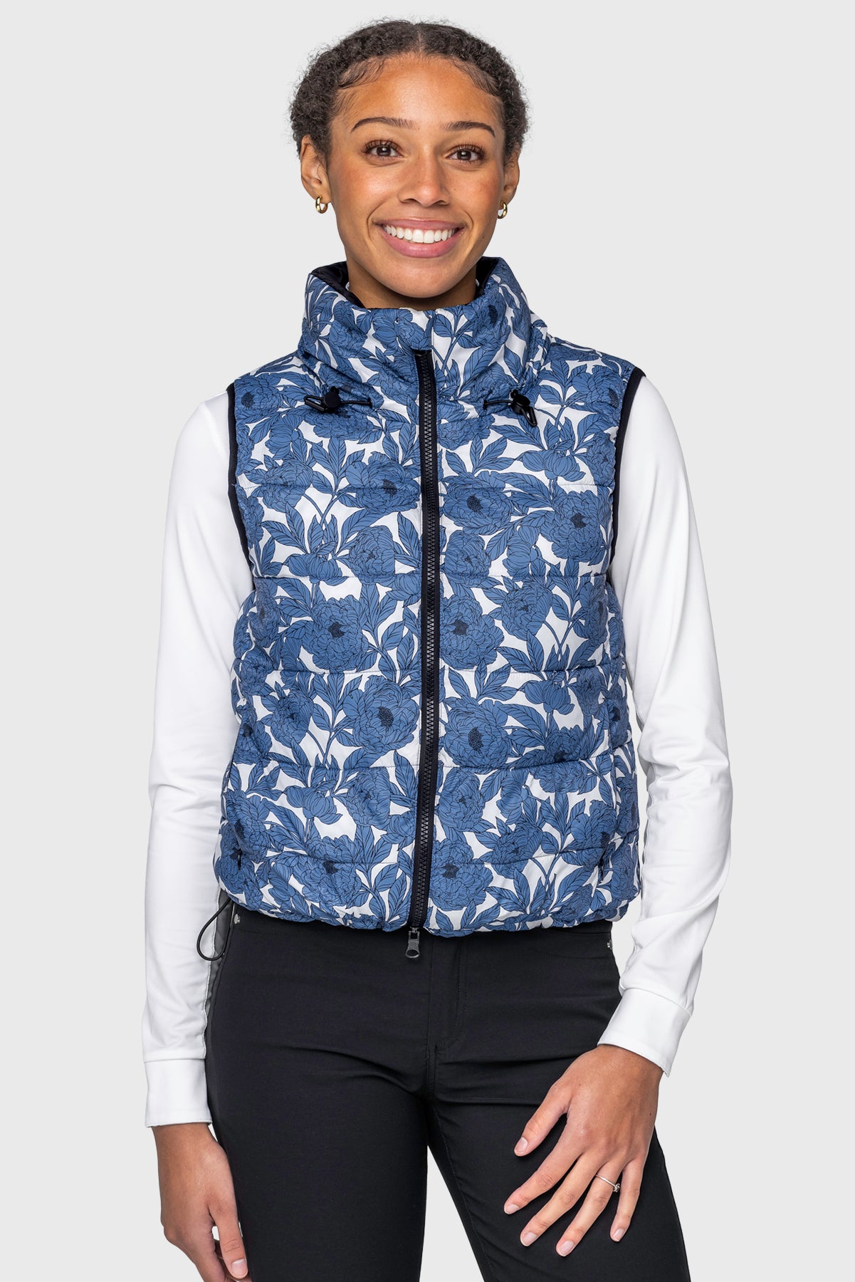 Pacific Blue Wild Rose & Black Reversible Puffer Vest Kastel Denmark