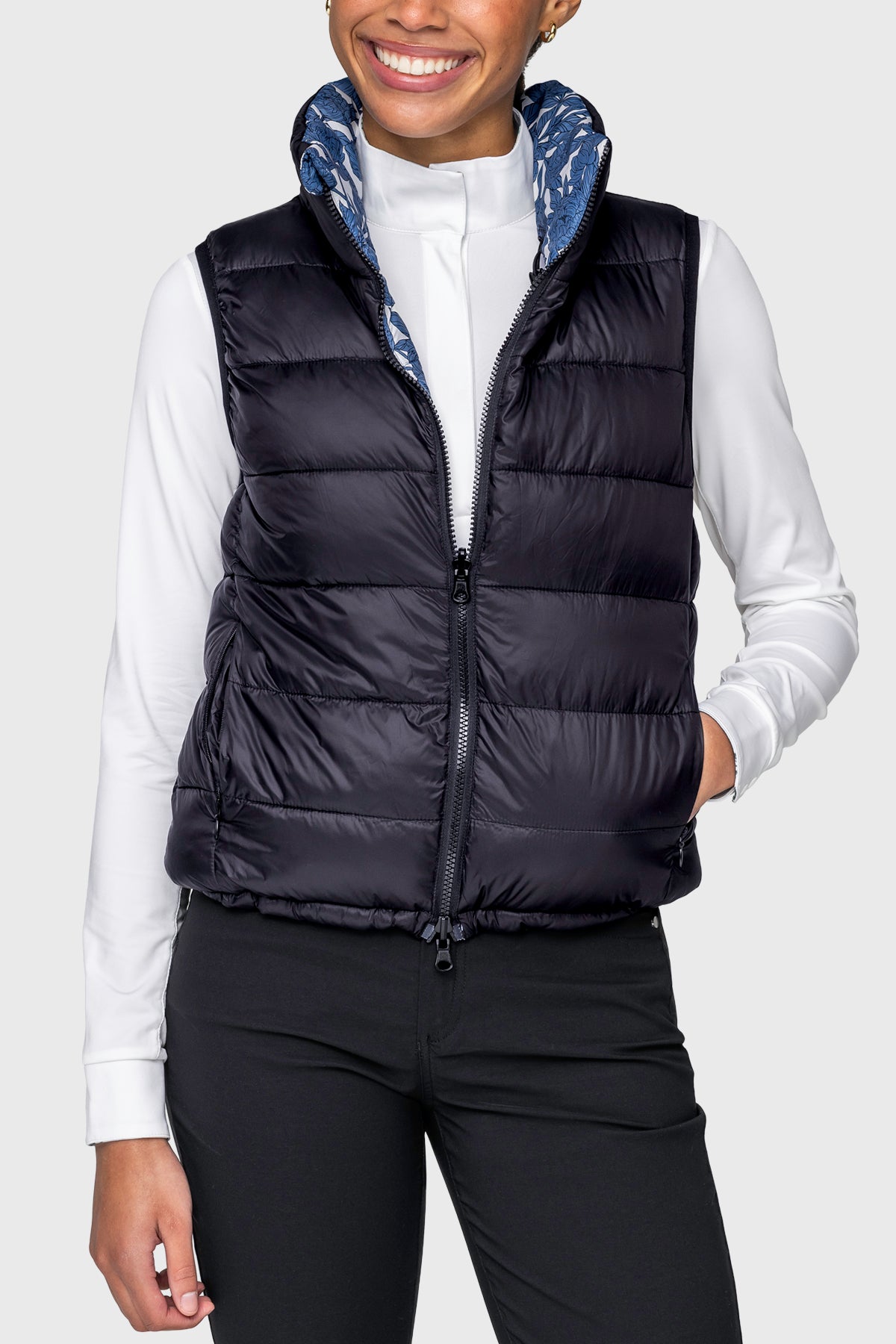 Pacific Blue Wild Rose & Black Reversible Puffer Vest Kastel Denmark