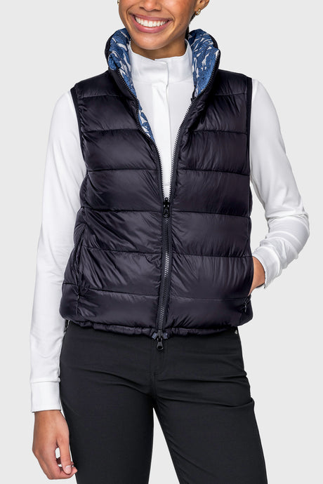 Pacific Blue Wild Rose & Black Reversible Puffer Vest Kastel Denmark