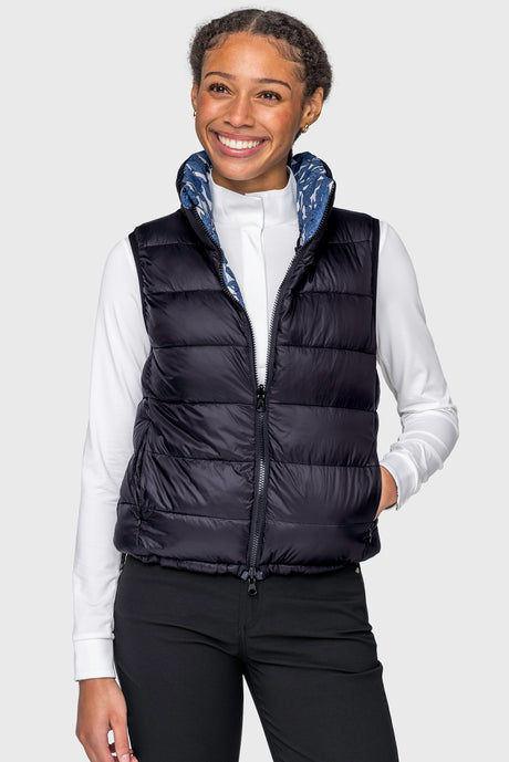 Pacific Blue Wild Rose & Black Reversible Puffer Vest Kastel Denmark
