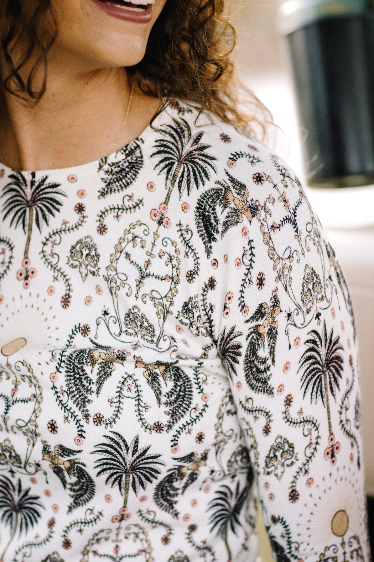 Long Sleeve White Regal Palm Crewneck Sweater - [Kastel]