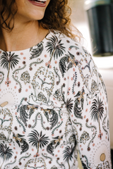 Long Sleeve White Regal Palm Crewneck Sweater - [Kastel]