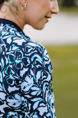 Long Sleeve Blue Floral 1/4 Zip