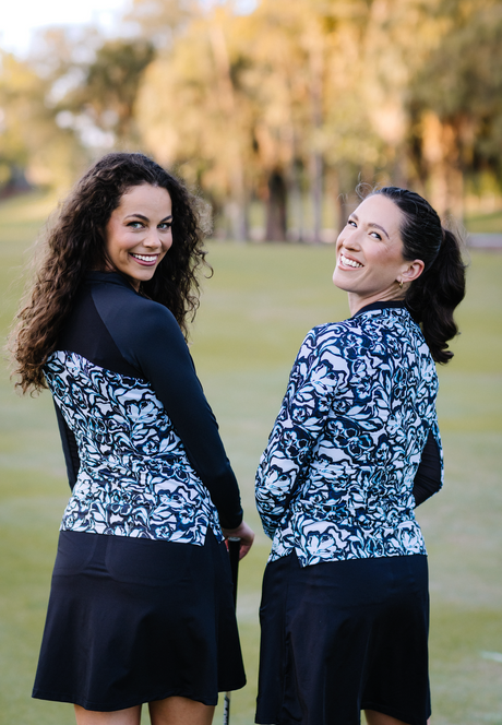 Long Sleeve Blue Floral Performance Raglan 1/4 Zip Shirt - [Kastel]