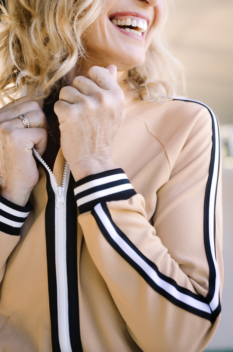 Long Sleeve Full Zip Sand Track Jacket with Trim - [Kastel]