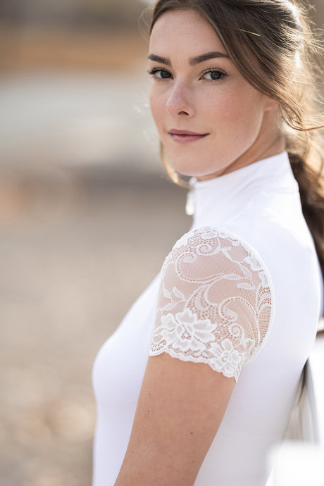 Galloon Lace White Short Sleeve Sun Shirt - [Kastel]