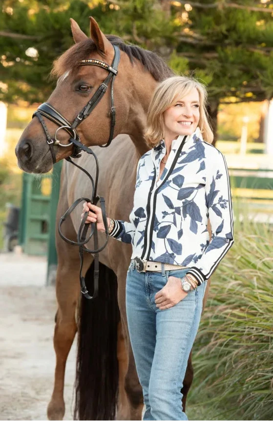 Indigo Lithograph Leaf Full Zip Track Jacket w/Striped Trim