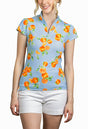 Slim Fit, Shirred Shoulder Light Blue Oranges Cap Sleeve - Final Sale - [Kastel]