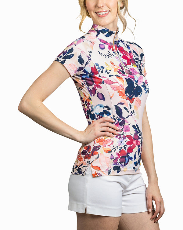 Cap Sleeve Watercolor Floral with Rose Gold Zipper