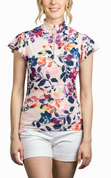 Slim Fit, Flutter Sleeve Watercolor with Rose Gold Zipper - Final Sale - [Kastel]