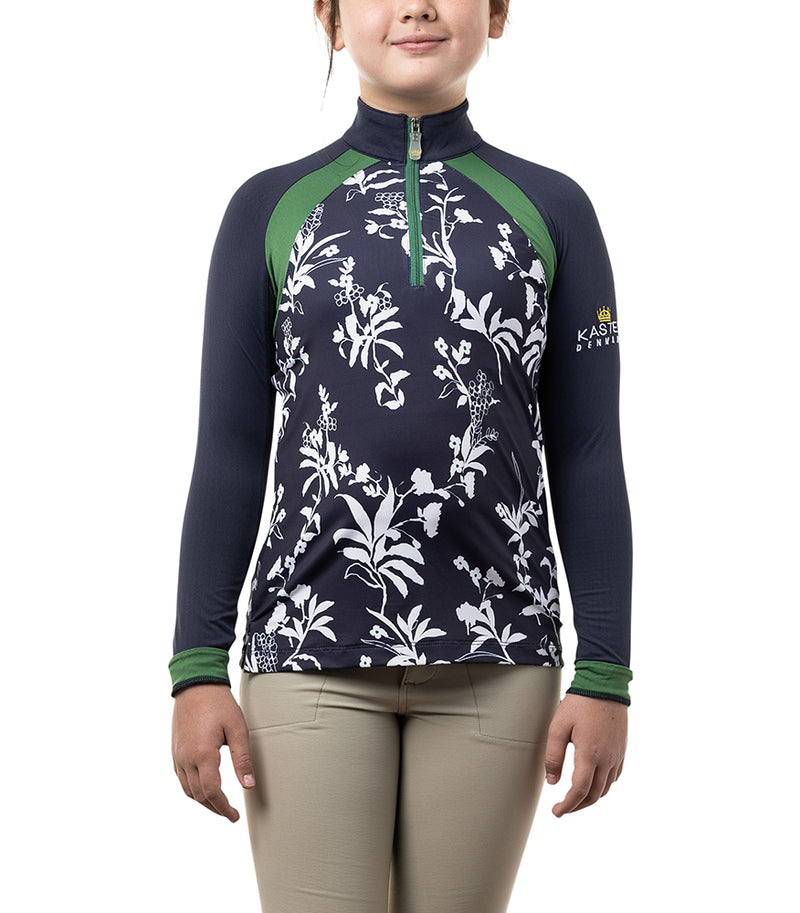 Kids Long Sleeve Navy Floral with Grasshopper Green
