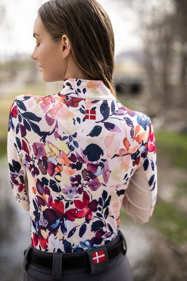 Long Sleeve All-Over Watercolor Print with Rose Gold Zipper