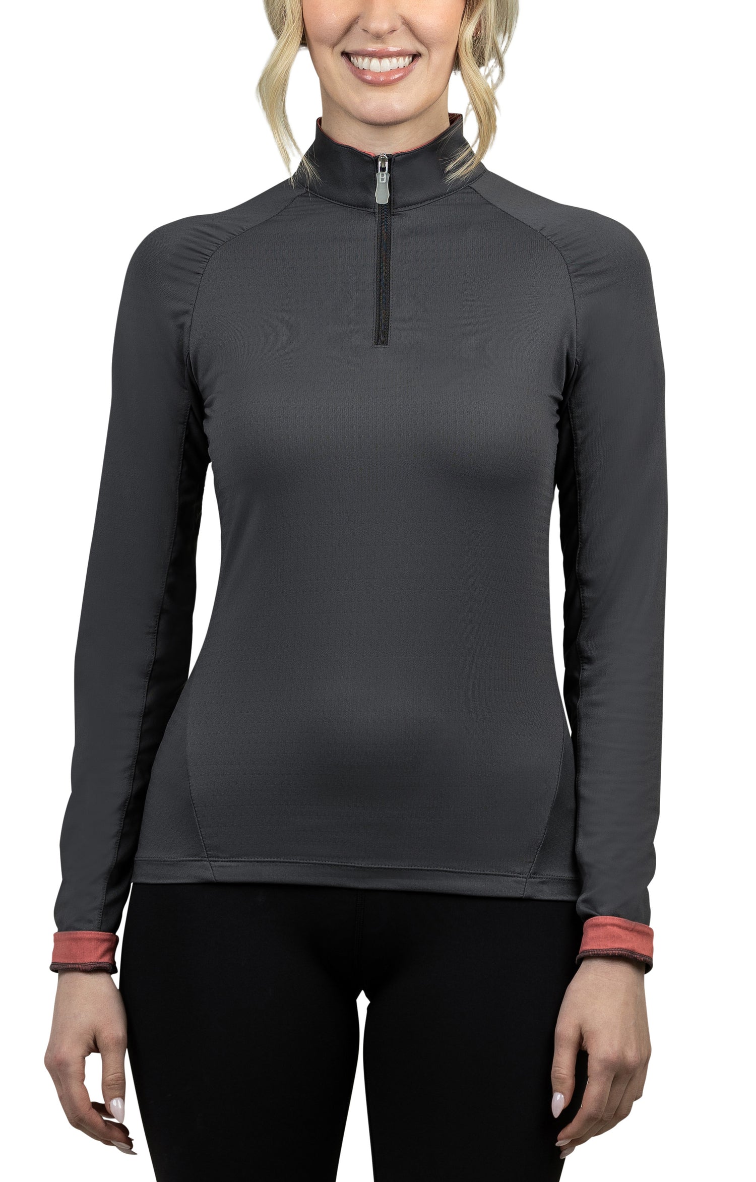 Slim Fit, Asphalt with Rose Shirred Shoulder Raglan Solid- Final Sale - [Kastel]