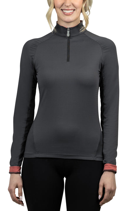 Slim Fit, Asphalt with Rose Shirred Shoulder Raglan Solid- Final Sale - [Kastel]