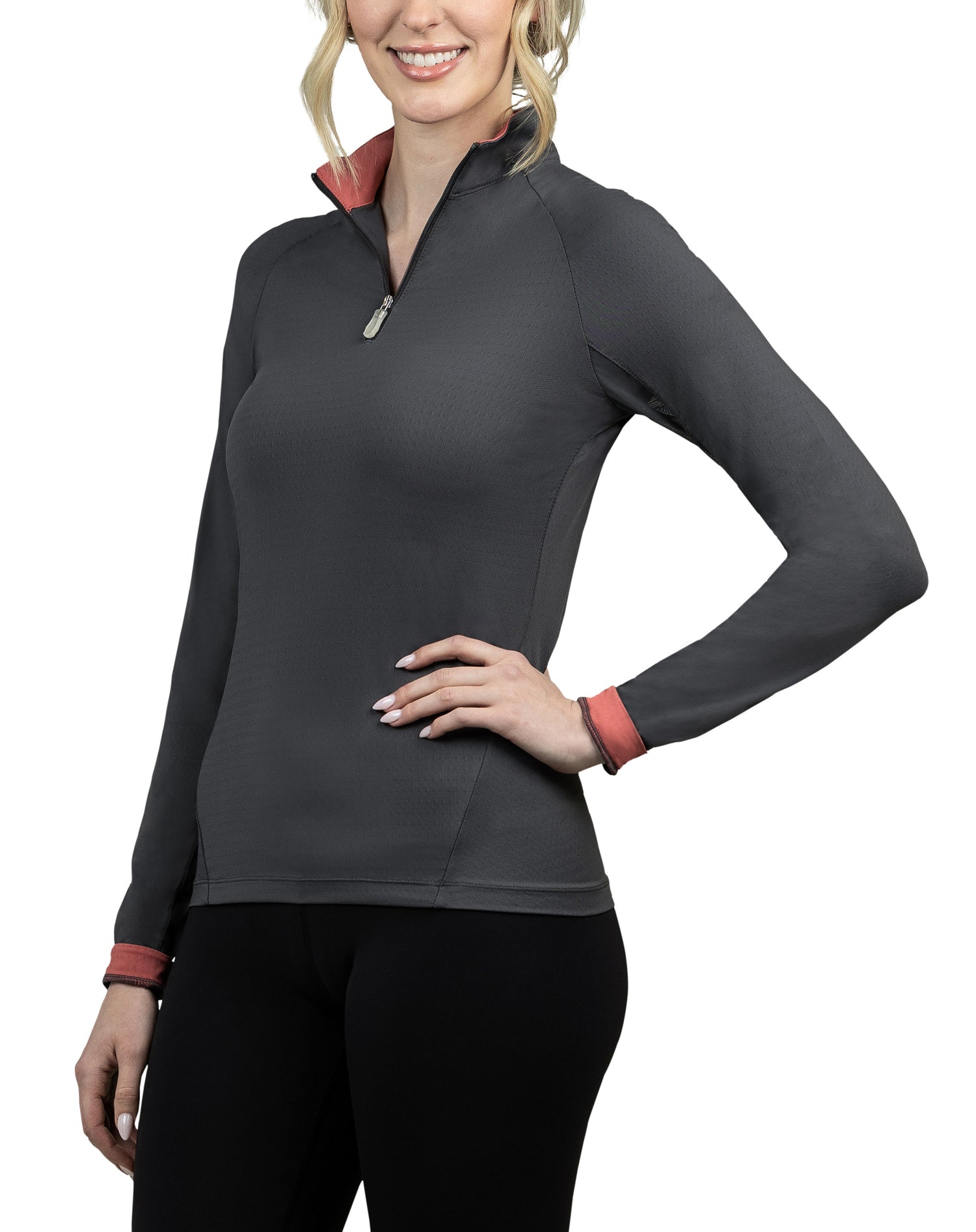 Slim Fit, Asphalt with Rose Shirred Shoulder Raglan Solid- Final Sale - [Kastel]