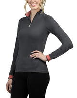 Slim Fit, Asphalt with Rose Shirred Shoulder Raglan Solid- Final Sale - [Kastel]