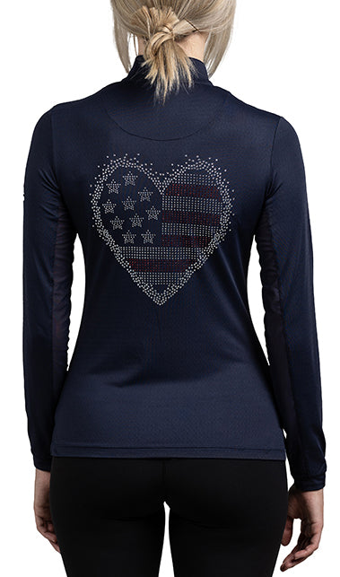 Kastel Lux Navy with Crystal Flag Heart Long Sleeve