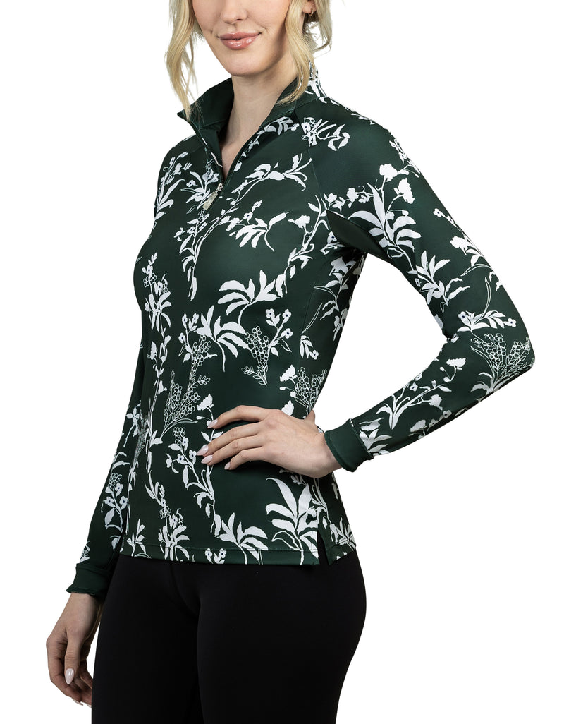 Forest Green and White Floral Long Sleeve allover print