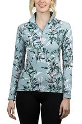 Slim Fit, Sage Botanical Long Sleeve allover print - Final Sale - [Kastel]