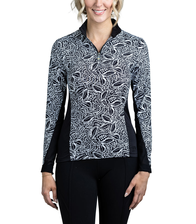 Black and White Leaves with Extended Mesh Long Sleeve