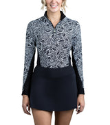 Black and White Leaves with Extended Mesh Long Sleeve