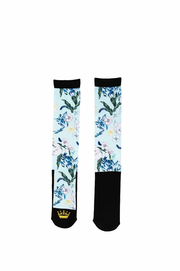 Skylight Blue Floral Boot Sock, Final Sale