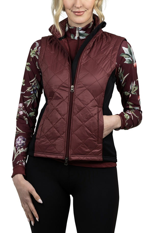 Burgundy and Black Quilted Front Vest